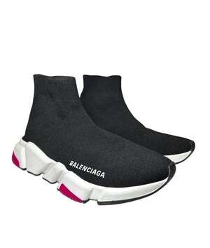 Balenciaga Speed Trainer Sneakers Size 37 Black Pink Knit Sock High Top